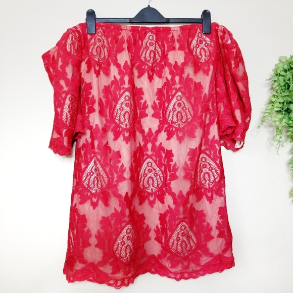 Storee Dresses & Skirts - Storee | Red Lace Off the Shoulder Mini Dress